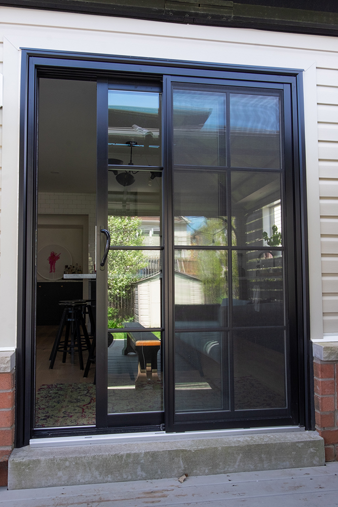 Black double sliding patio door Whitby Fieldstone Windows